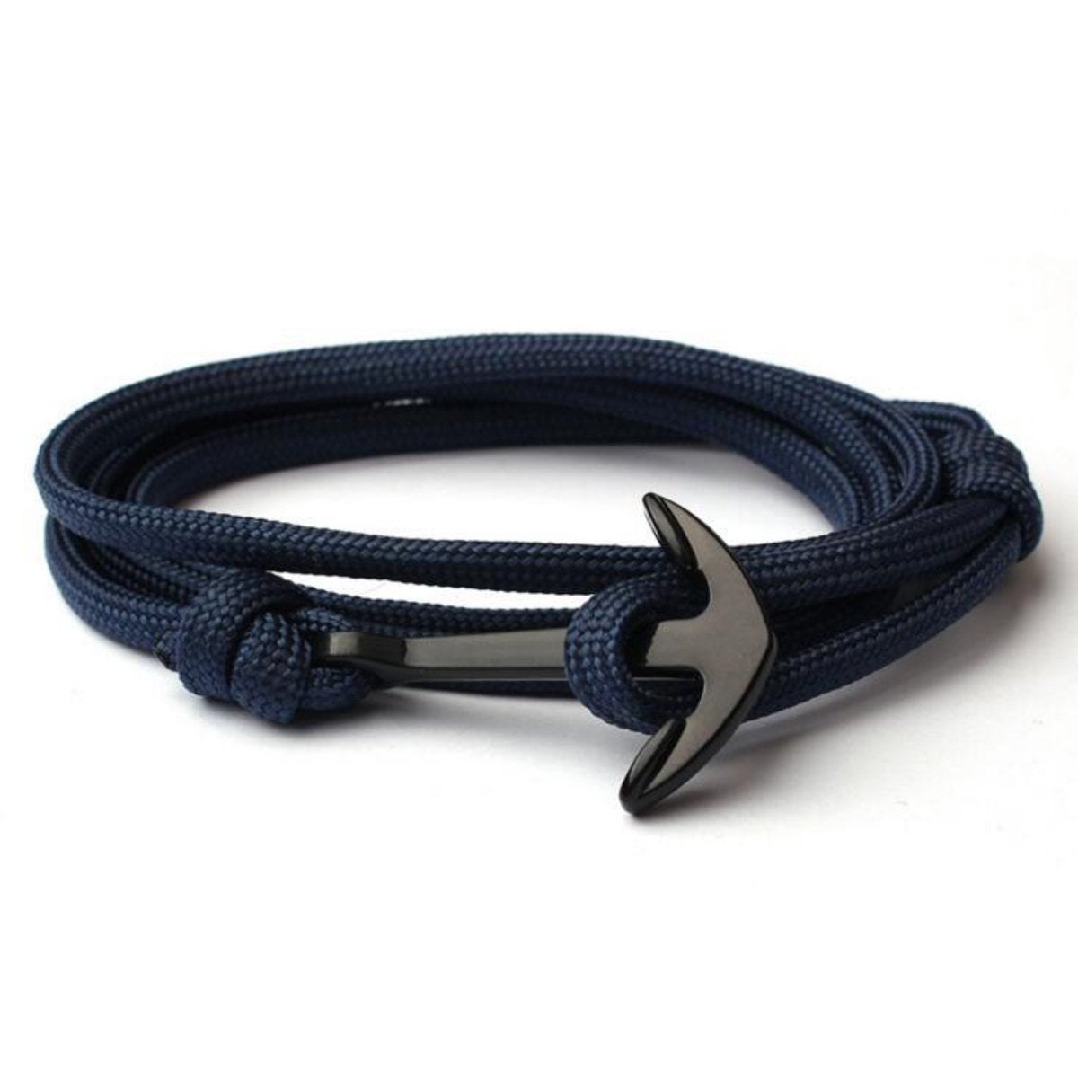 Touw wikkel armband met zwarte anker | blauw | – Kungu Bracelets NL